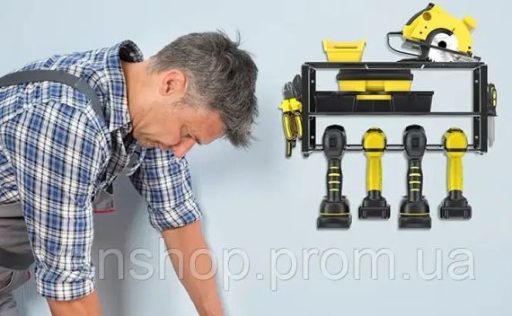 Металева настінна полиця – органайзер Urbankit для зберігання електроінструментів: шуруповерта, дриля, викруток, плоскогубців | Зображення 7