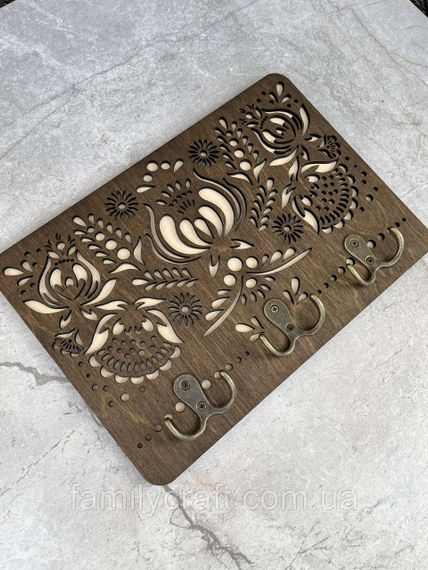 Настенная ключница из украинским народным орнаментом Деревянный органайзер для ключей Держатель для хранения | Зображення 1