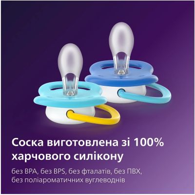 Пустышка Philips AVENT Ultra Air 6-18 місяців 2 шт синьо-жовта (SCF080/26) | Зображення 1