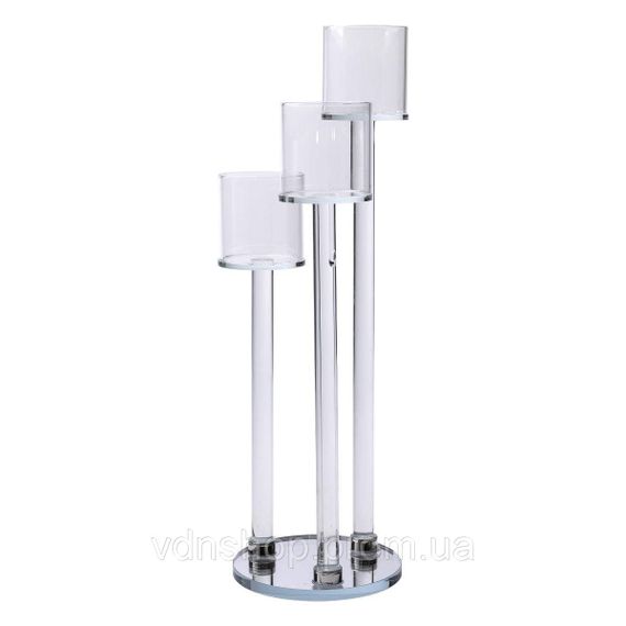 Підсвічник скляний на 3 свічки 12×37.5 см підсвічник декоративний прозорий на ніжці HP-4-13 | Зображення 2