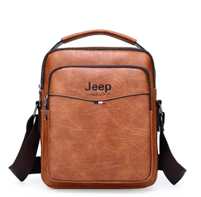 Сумка мужская через плечо планшет Jeep с ручкой Светло-коричневая (1279С)