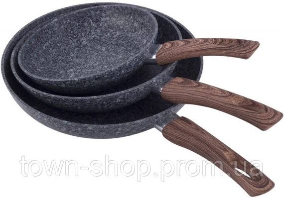 Набор 3 сковороды Kamille Grey Marble Ø20см, Ø24см, Ø28см, индукционные с антипригарным покрытием KM-4169