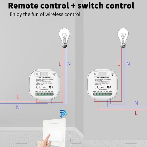 Проходной беспроводной выключатель WIFI RF433 с реле белый не требует батарейки. | Зображення 3