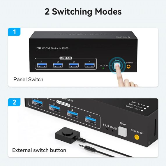 8K Трійний Displayport USB 3.0 KVM-перемикач 3 монітори 2 комп'ютери 4K 144 Гц 2x3 Трійний монітор HDMI DP KVM-перемикач | Зображення 5
