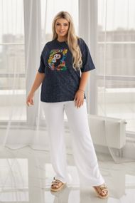 Женская футболка тай дай варенка с принтом Labubu цвет темно-синий, размер 42/44, GF05254