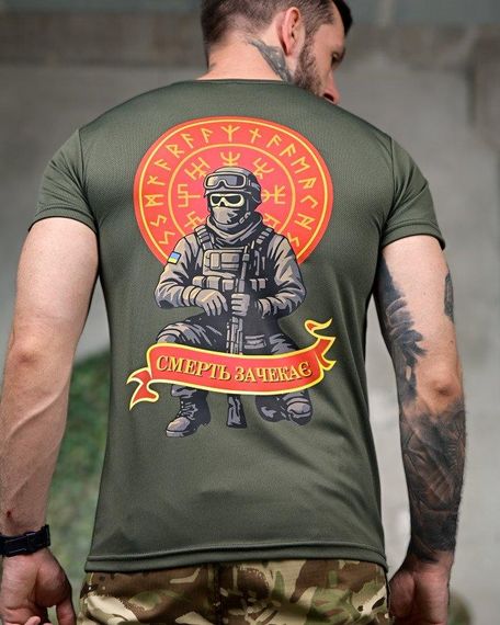 Тактична потоотводна футболка Смерть зачекає oliva РП7341 | Зображення 3