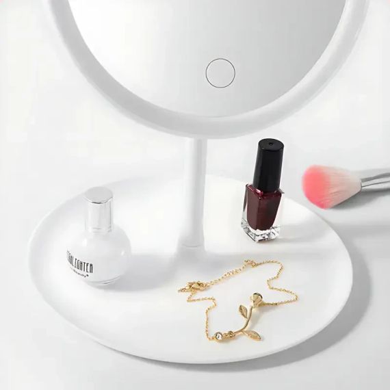 Зеркало для макияжа, косметическое зеркало с LED с яркой лед подсветкой, встроенным аккумулятором, белое | Зображення 5