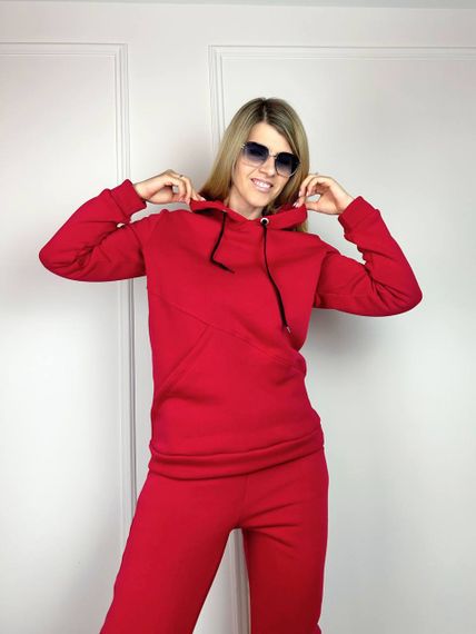 Женский теплый спортивный костюм трехнитка на флисе, GF5700 цвет красный, размер 50/52 | Зображення 2
