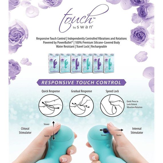 Вібратор-кролик з сенсорним управлінням Touch by SWAN - Solo Teal, глибока вібрація, для точки G | Зображення 6