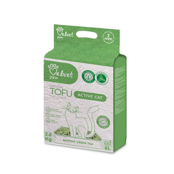 Наповнювач для котячого туалету із зеленим чаєм Velvet Paw Tofu, 6 л