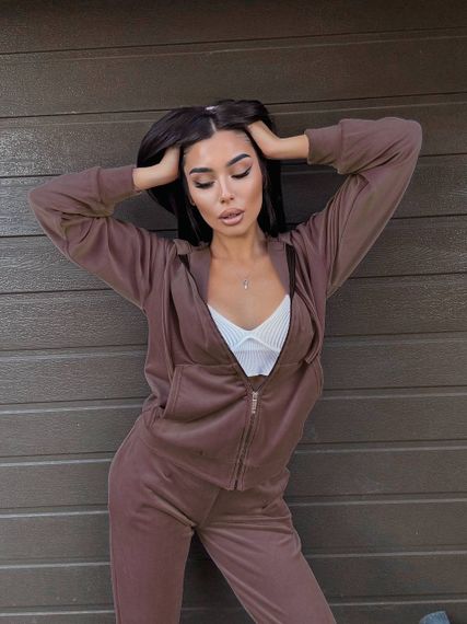 Жіночий спортивний костюм велюровий з кофтою на блискавці розмір колір моко Vi114 | Зображення 3