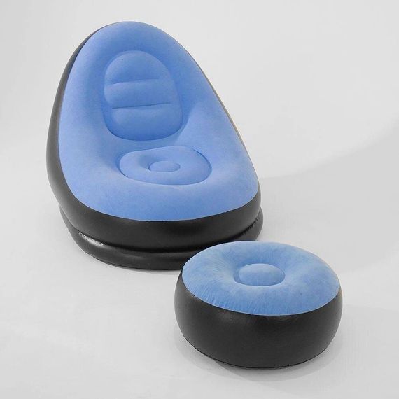 Надувний диван із пуфом Air Sofa та насосом для комфортного відпочинку в яскравому блакитному кольорі | Зображення 1