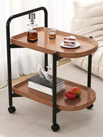 Приліжковий 2-х ярусний столик з дерев'яною стільницею та металевою основою (ZM-1642)