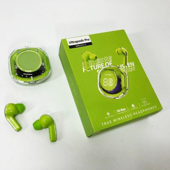 Бездротові навушники TWS T8 PRO з прозорим кейсом Вакуумний LED дисплей Bluetooth 5.3. AO-336 Колір: зелений