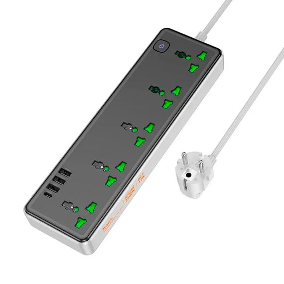 Мережевий фільтр HOCO AC13A на 5 розеток + 3 USB + USB-C, 17W, кабель 1, 5 м | Зображення 4
