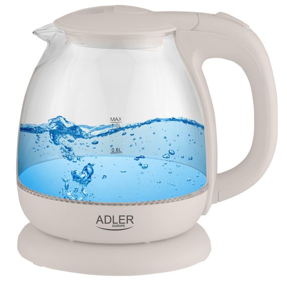 Електрочайник скляний Adler AD 1283 капучино 1 л, 1100 Вт, з підсвіткою