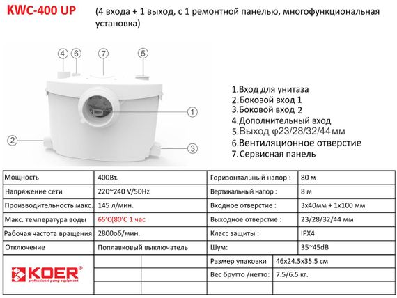 Канализационная установка Koer KWC-400 UP (KP2929) | Зображення 3