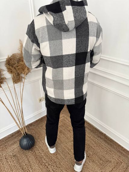 Тепла чоловіча байкова сорочка в клітку на блискавці з капюшоном розмір 44/46 колір чорний adl1004 | Зображення 4