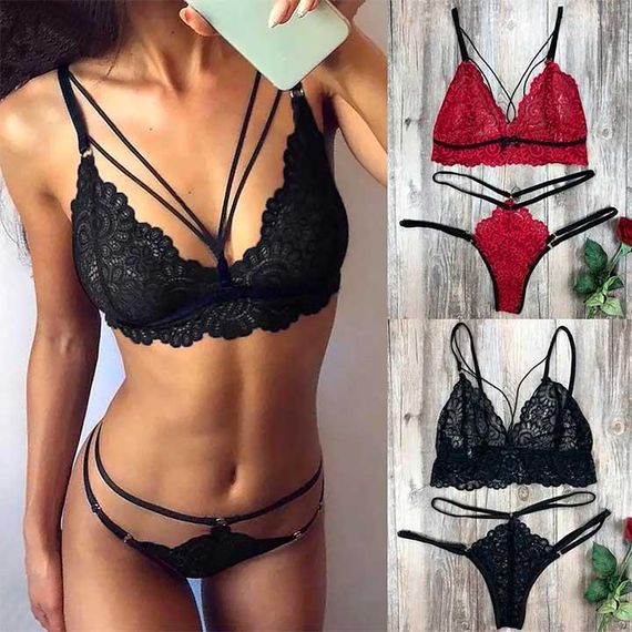 Откровенный кружевной комплект черный - S-M  – Эротическое бельё | Зображення 1