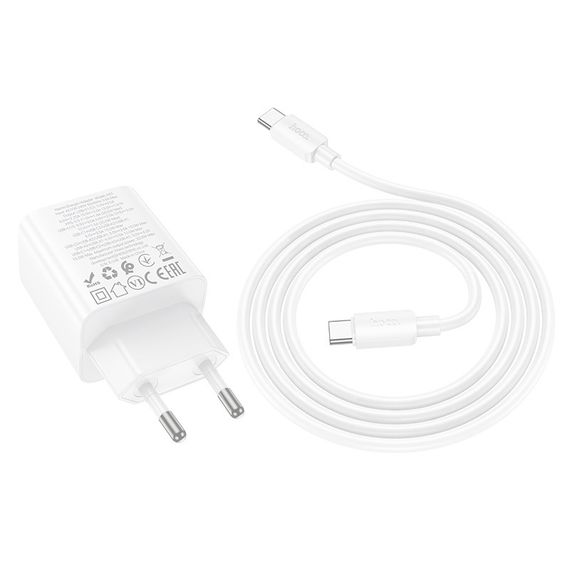 МЗП Hoco N55 Fundador PD20W four-port (2USB-A/2C) + кабель Type-C to Type-C White | Зображення 2