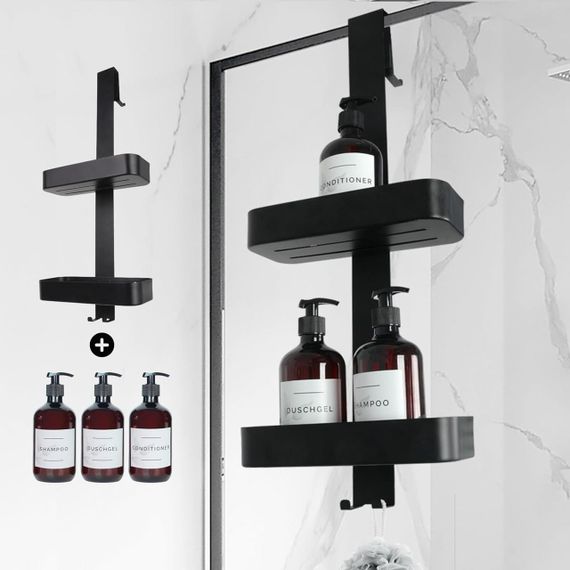 Полиця для душу QOSI з 3 флаконами, без свердління, з нержавіючої сталі, чорна
