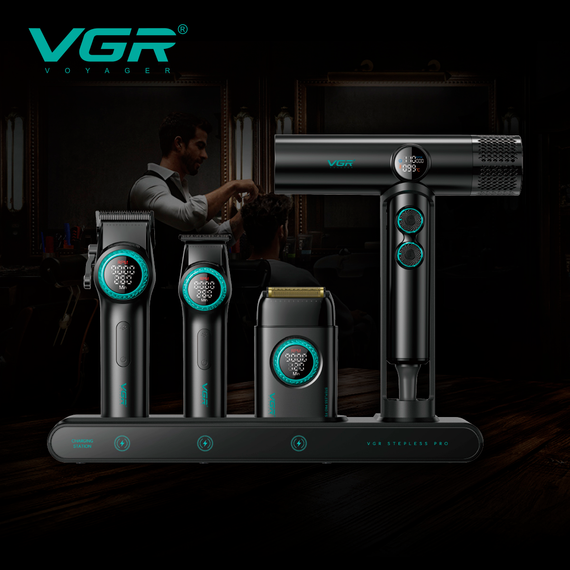 Набір VGR STEPLERSS RPO 4 IN 1 BLACK, машинка для стрижки, тример, електробритва, фен | Зображення 9