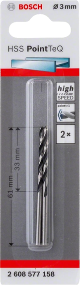 Свердло по металу Bosch HSS-PointTeQ, 3х33х61мм, 2шт (2.608.577.158) | Зображення 1