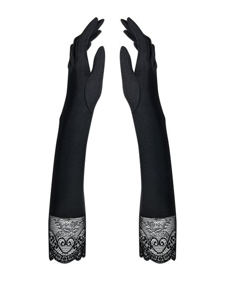 Високі рукавички з каменями та мереживом Obsessive Miamor gloves, black sexstyle