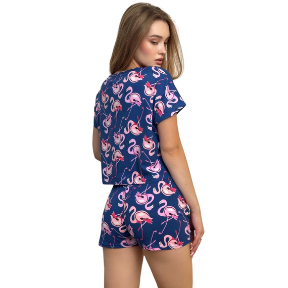 Жіноча піжама топ і шорти синя з фламінго S, M, L, XL | Зображення 1