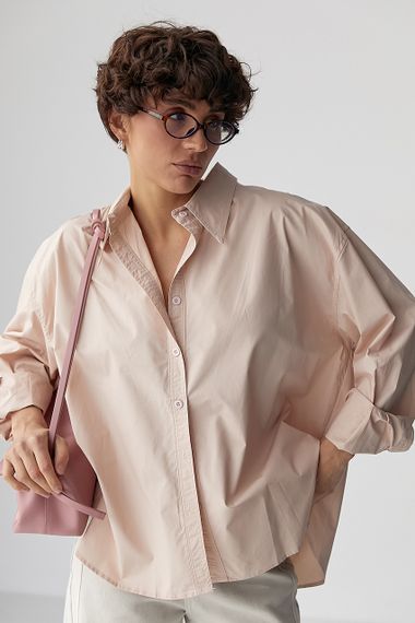 Широка класична сорочка на ґудзиках - бежевий цвет, ONE SIZE (є розміри) | Зображення 4