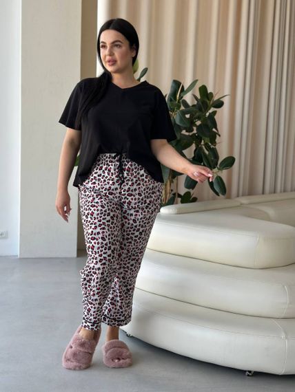Чорна жіноча піжама з леопардовим принтом PLUS SIZE | Зображення 6
