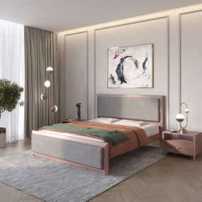 Двоспальне дерев'яне ліжко Mebigrand Барселона Б4 Горіх лісний/Аляска 93 (Сірий) 180х200 см (MBG-13931)