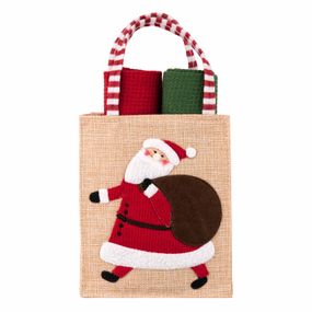 Подарочный набор полотенец в мешочке Ardesto Christmas Santa 38х63см, 2шт, 100% хлопок, красный, зеленый (ART3863HSB)