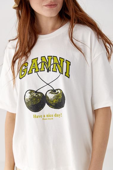 Футболка з написом Ganni - білий цвет, ONE SIZE (є розміри) | Зображення 3