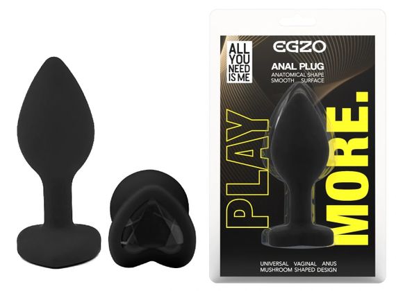 Анальна пробка EGZO Black Heart Plug — чорна силіконова анатомічна, розмір S Sex Aura