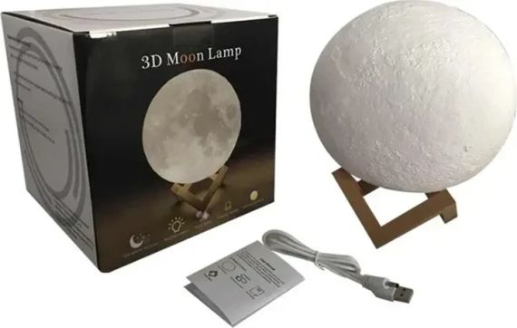 ОЧЕНКА! Світильник-нічник 3D шар Місяць Moon Lamp на дерев'яній підставці 15 см (Плохе паковання 3227) | Зображення 7