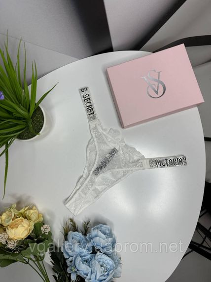 Женские кружевные стринги Виктория Сикрет со стразами, бикини стринги Victoria`s Secret, премиум качество | Зображення 1