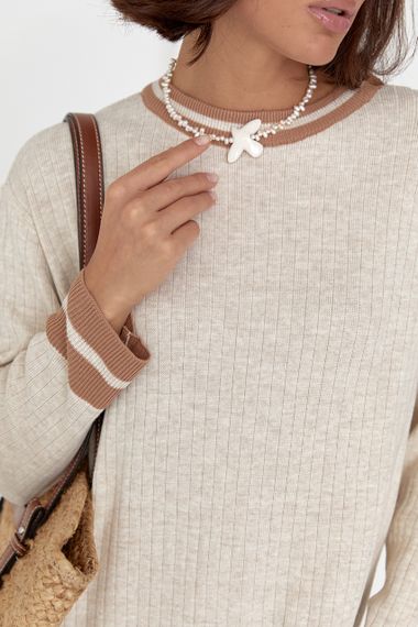 Вязаное платье oversize в рубчик бежевый цвет S | Зображення 3