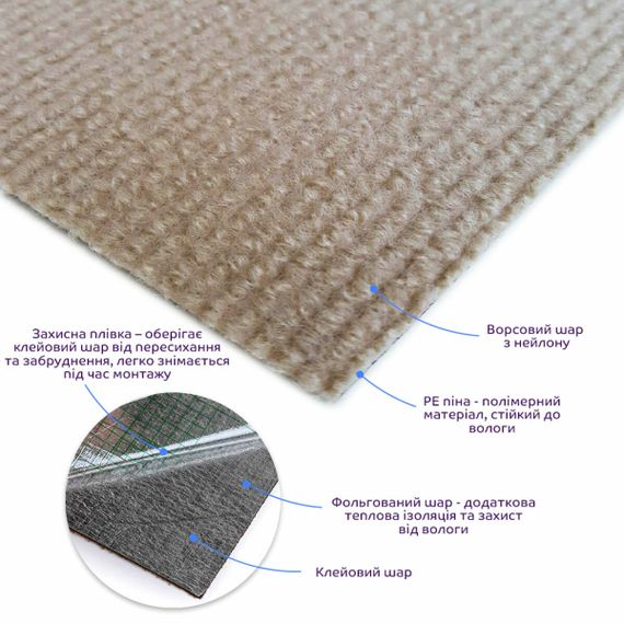 Самоклеюча плитка під ковролін бежева 600х600х4,5мм SW-00001290 | Зображення 1