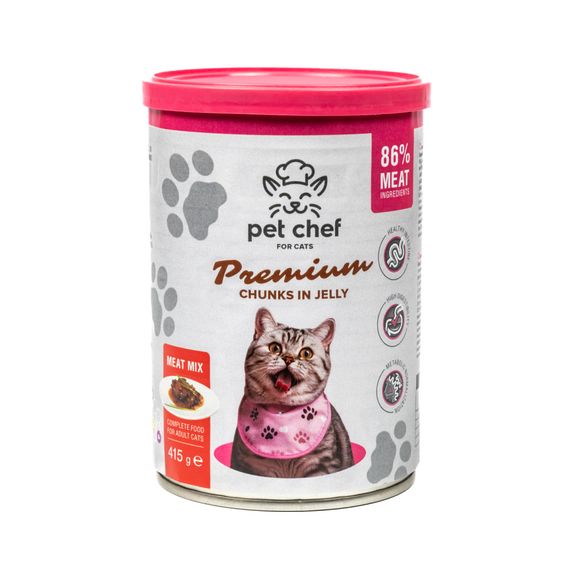 Вологий корм для котів Pet Chef шматочки в желе М ясний мікс 415 г