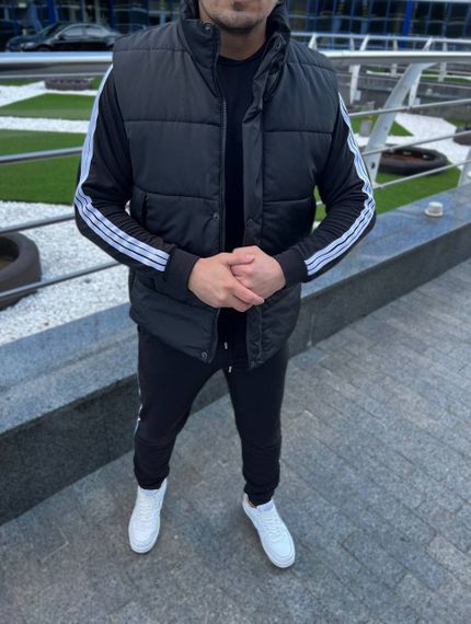 Мужской спортивный костюм тройка с жилетом AL0235 цвет черный, размер 54/56 | Зображення 6