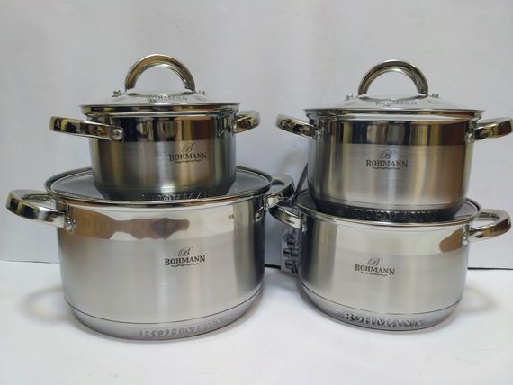 Набор кастрюль Bohmann BH-0716, 8 предметов нержавеющая сталь, для индукции