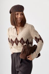 В'язаний светр-поло з ромбами - кавовий цвет, ONE SIZE (є розміри)