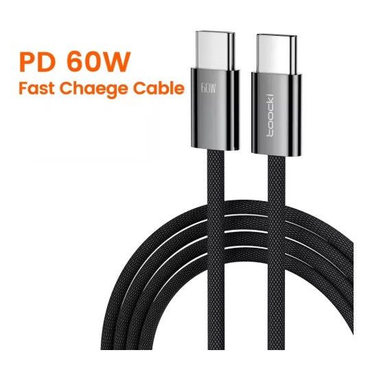Кабель для быстрой зарядки и передачи данных Toocki 60W USB Type-C to USB Type-C 1 м Черный | Зображення 1