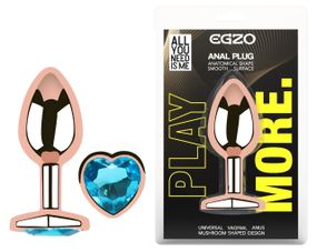 Анальный плаг из нержавеющей стали EGZO Rose Gold Heart Plug Aqua, размер S Sex Aura