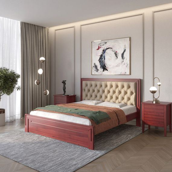 Двоспальне дерев'яне ліжко Mebigrand Торонто Т3 Махонь/Аляска 23 (бежевий) 160х200 см (MBG-7648)