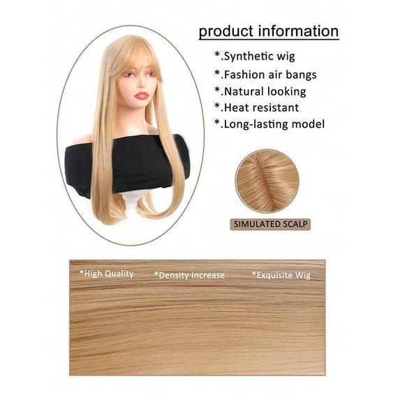 Парик ровный аниме c длинной челкой "Пшеничный блонд" - 70см | Зображення 4
