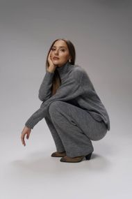 Осінній теплий жіночий костюм з бавовни колір графіт XL