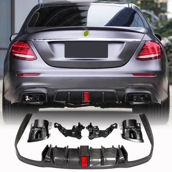 Диффузор заднего бампера с насадками V2 (для AMG/AMG-Line 2016-2019, Карбон) для Mercedes E-сlass W213