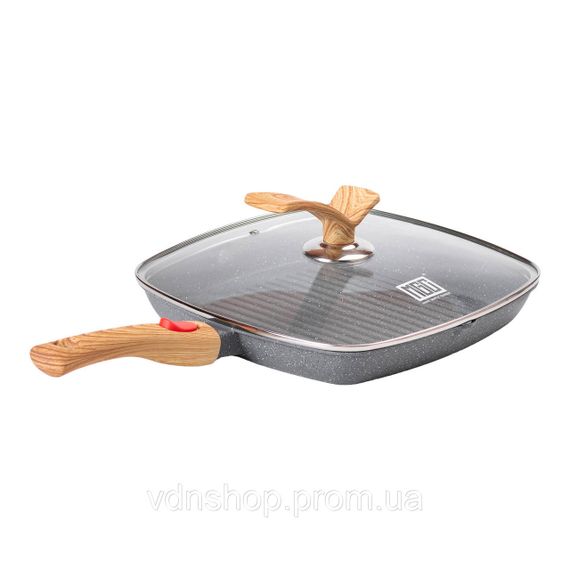 Алюмінієва сковорода-гриль 28 см зі скляною кришкою Квадрат сірий MGC HP-4-462G | Зображення 5